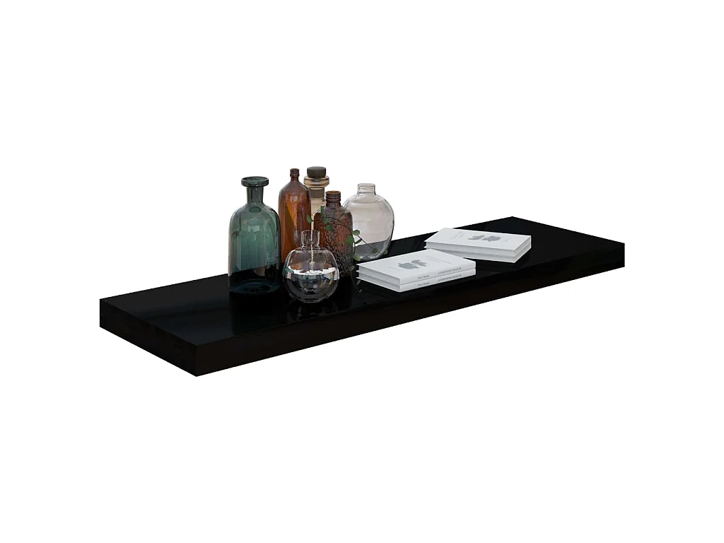 Estante de pared de pared MDF negro brillante 80x23,5x3,8 cm ES89808