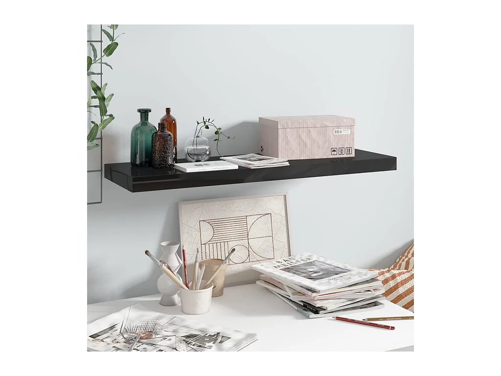 Étagère murale murale Noir brillant 80x23,5x3,8 cm MDF OFR43881 BonneVie Meuble