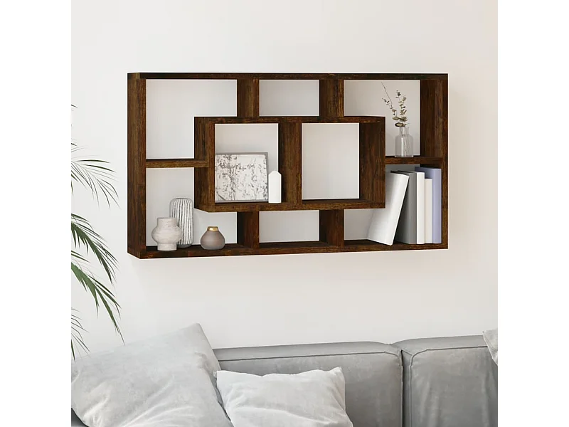 Étagère murale 8 compartiments Chêne fumé OFR84770 BonneVie Meuble