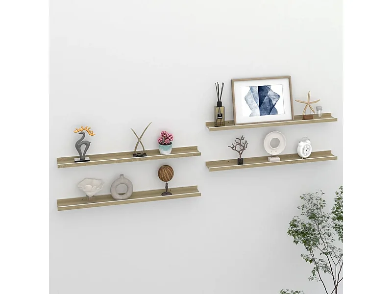 Étagères murales 4 pcs blanc et chêne sonoma 80x9x3 cm OFR90857 BonneVie Meuble