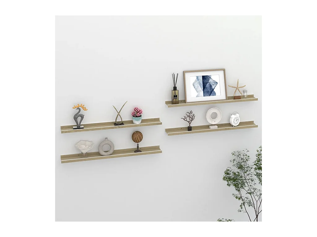 Étagères murales 4 pcs blanc et chêne sonoma 80x9x3 cm OFR90857 BonneVie Meuble