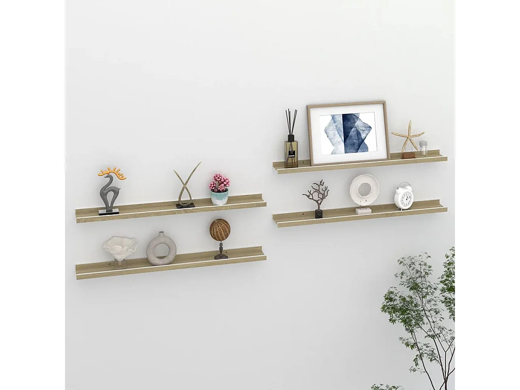Wandschappen 4 st 80x9x3 cm wit en sonoma eikenkleurig NL979210