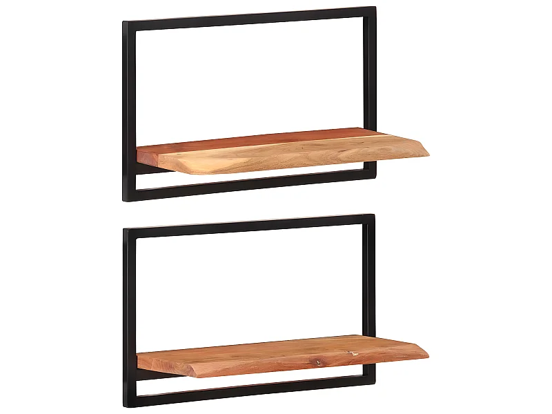 2 pcs Étagères murales 60x25x35 cm Bois d'acacia et acier SDD88313 BonneVie Meuble