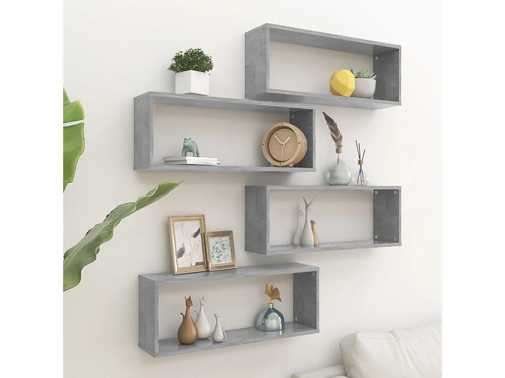 Étagères cube murales 4 pcs Gris béton 60x15x23 cm Aggloméré OFR76544 BonneVie Meuble