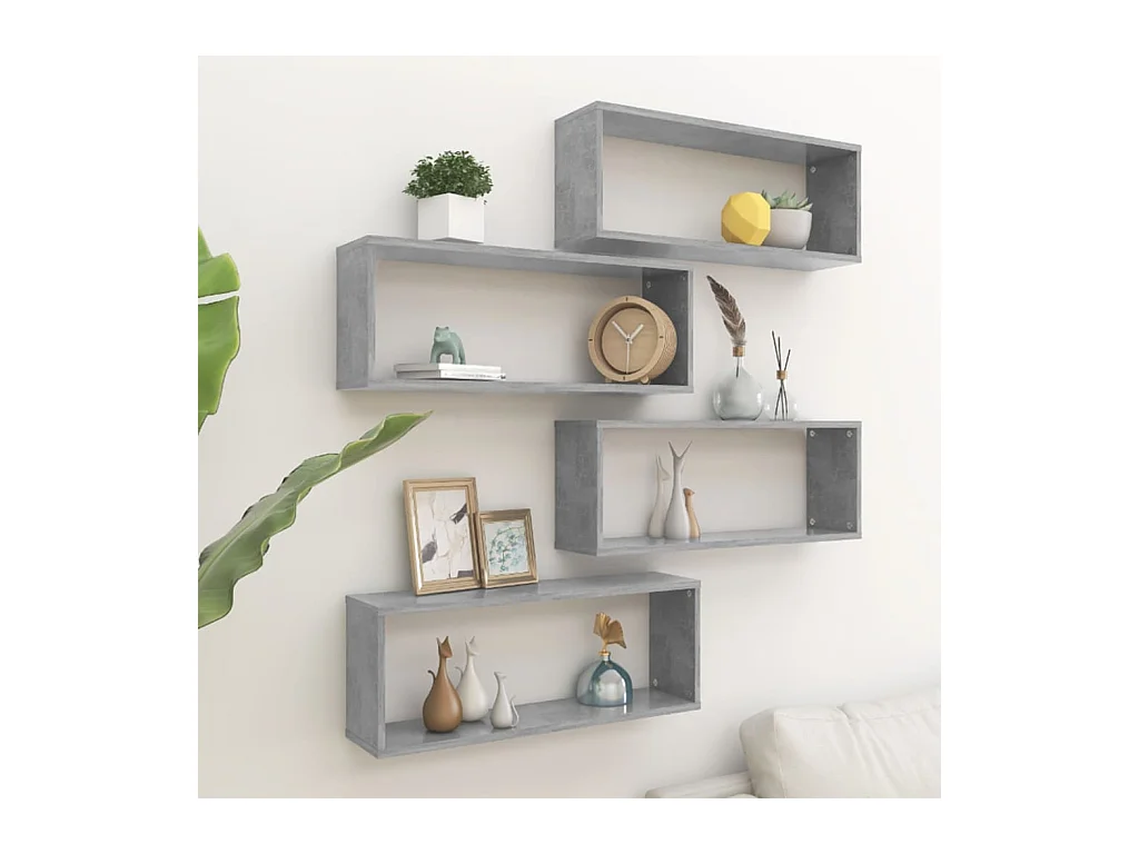 Étagères cube murales 4 pcs Gris béton 60x15x23 cm Aggloméré OFR76544 BonneVie Meuble