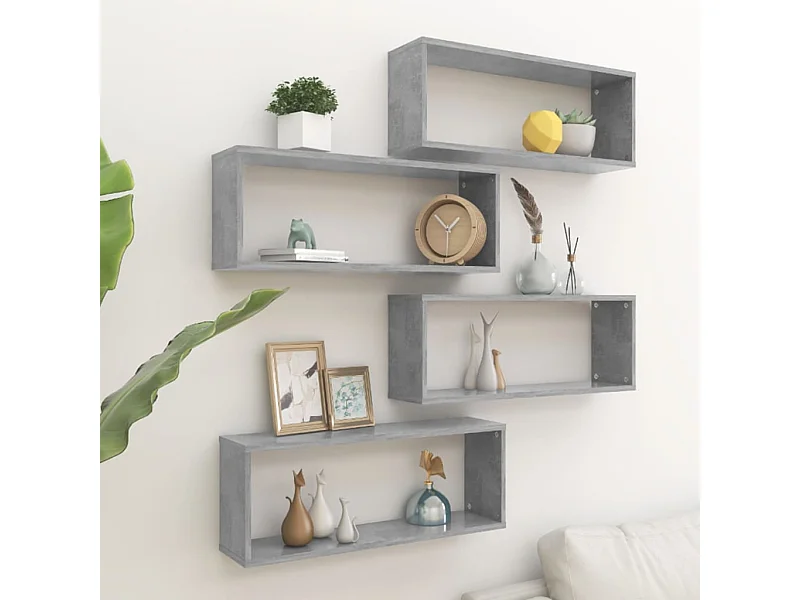 Étagères cube murales 4 pcs Gris béton 60x15x23 cm Aggloméré OFR76544 BonneVie Meuble