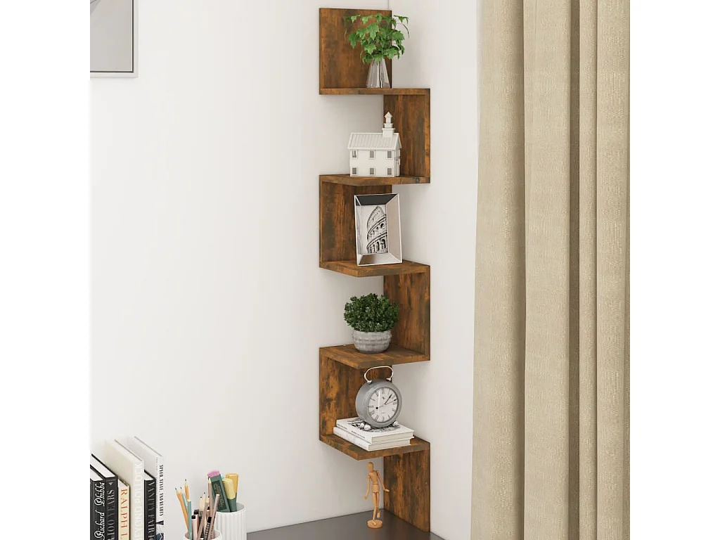 Étagère d'angle murale Chêne fumé 20x20x127,5cm Bois ingénierie OFR46345 BonneVie Meuble