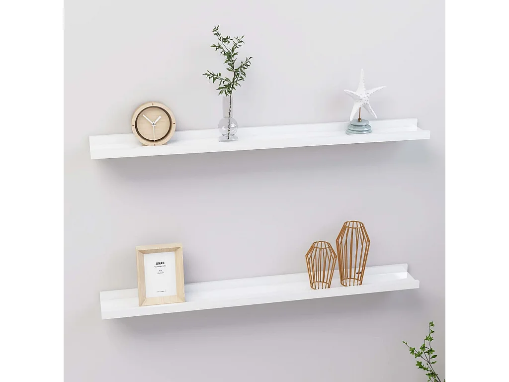 Étagères murales 2 pcs Blanc brillant 80x9x3 cm OFR31492 BonneVie Meuble