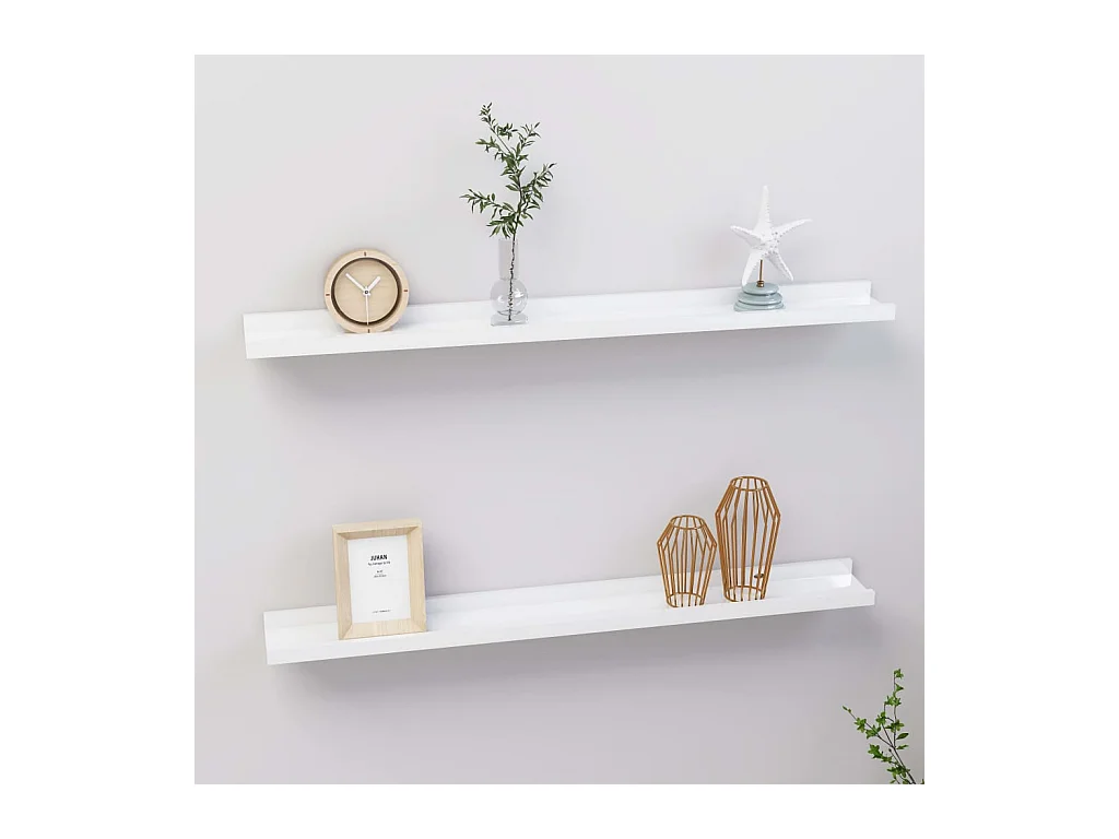 Étagères murales 2 pcs Blanc brillant 80x9x3 cm OFR31492 BonneVie Meuble