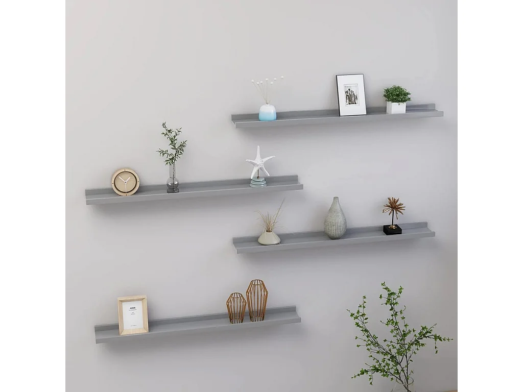 Étagères murales 4 pcs Gris 80x9x3 cm OFR72397 BonneVie Meuble
