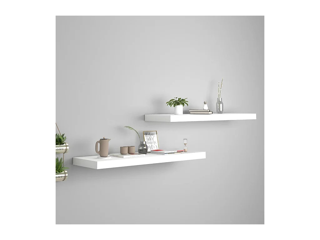 Étagères murales murales 2 pcs blanc 80x23,5x3,8 cm MDF OFR51300 BonneVie Meuble
