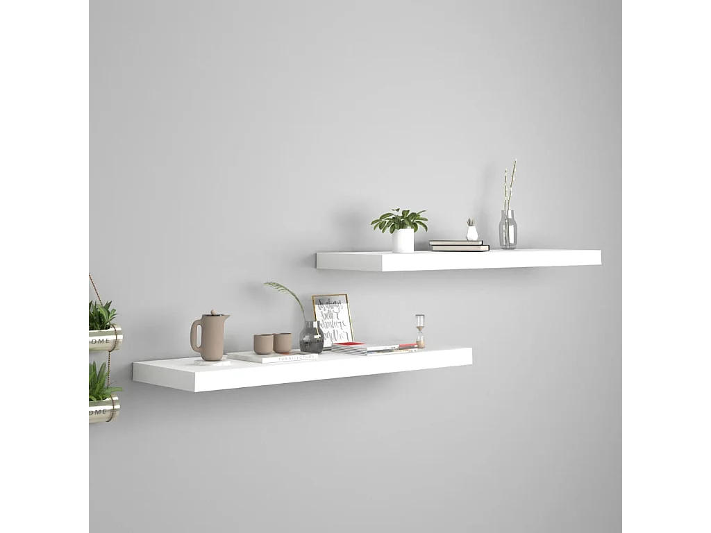 Étagères murales murales 2 pcs blanc 80x23,5x3,8 cm MDF OFR51300 BonneVie Meuble