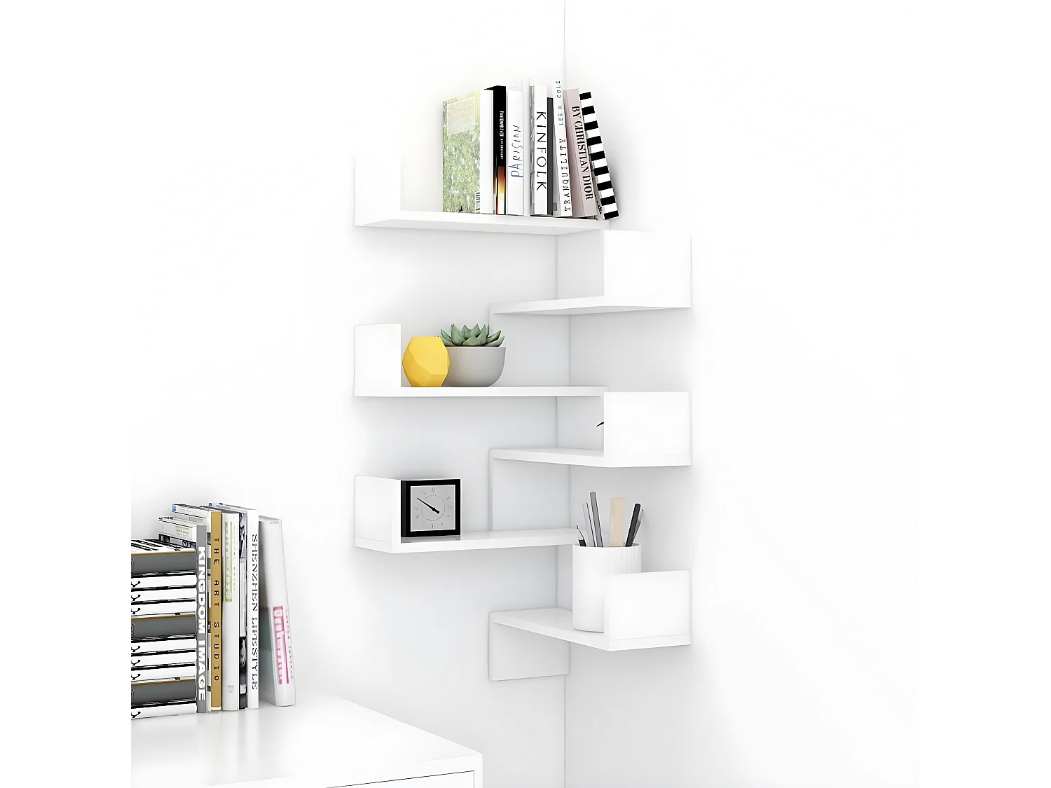 Étagère murale d'angle 2 pcs Blanc 40x40x50 cm Aggloméré OFR42767 BonneVie Meuble