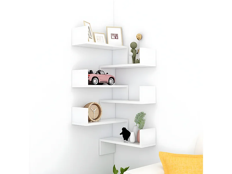 Étagère murale d'angle 2 pcs Blanc 40x40x50 cm Aggloméré OFR42767 BonneVie Meuble