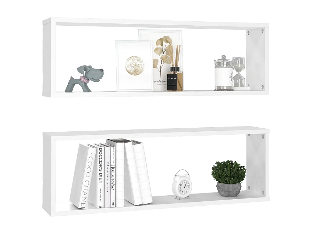 Étagères cube murales 2 pcs Blanc 80x15x26,5 cm Aggloméré OFR51511 BonneVie Meuble