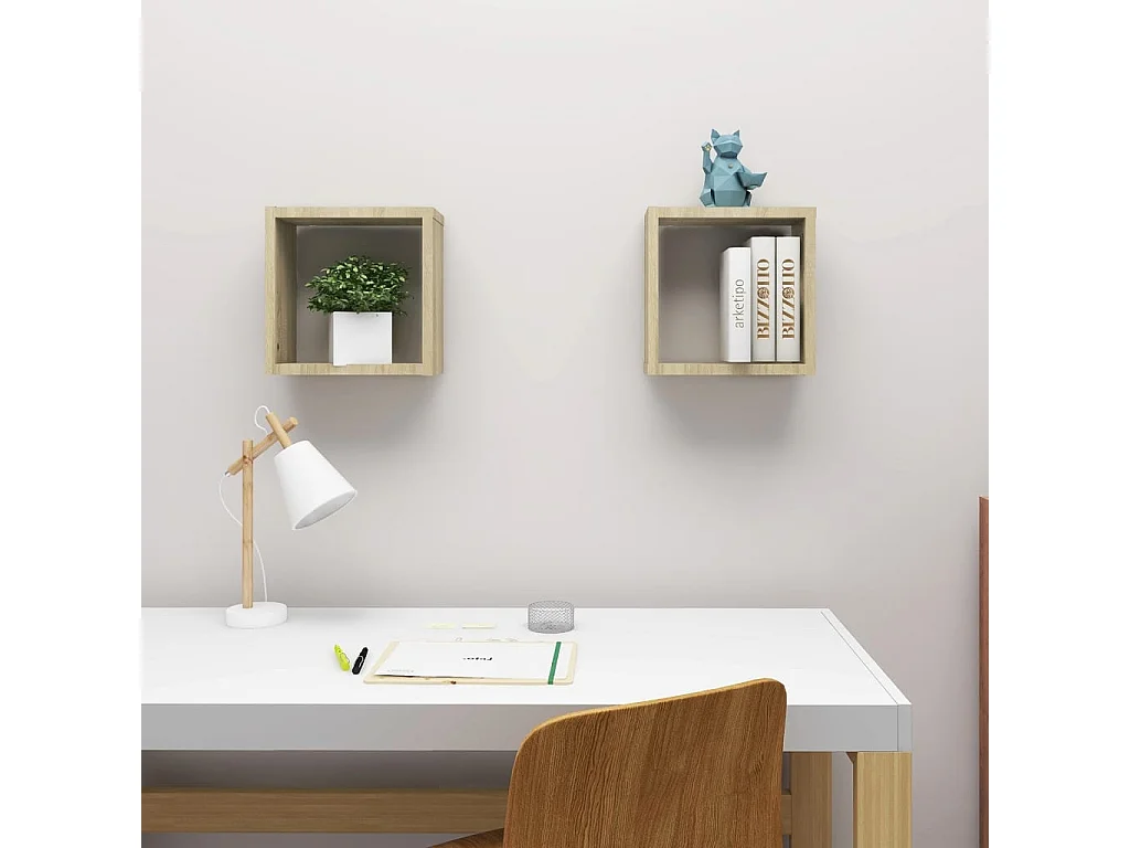 2 pcs Étagères murales cube Chêne sonoma 30x15x30 cm SDD42119 BonneVie Meuble