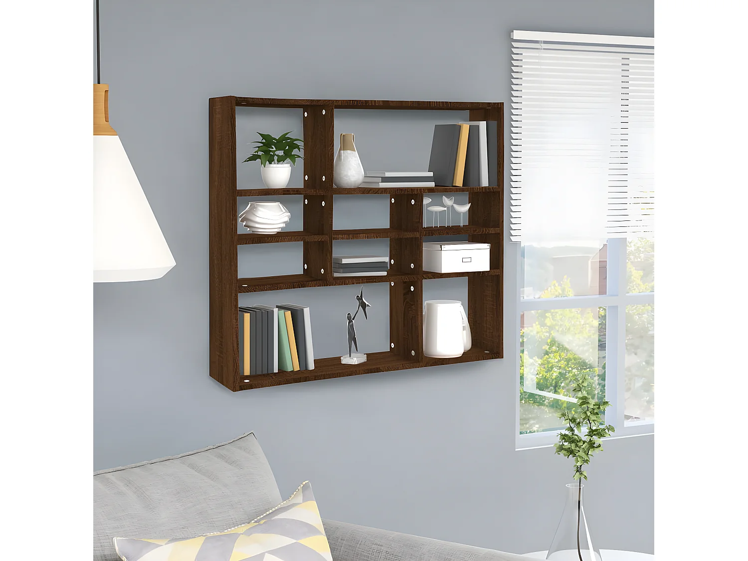 Estantería de pared madera ingeniería roble marrón 90x16x78 cm ES79114