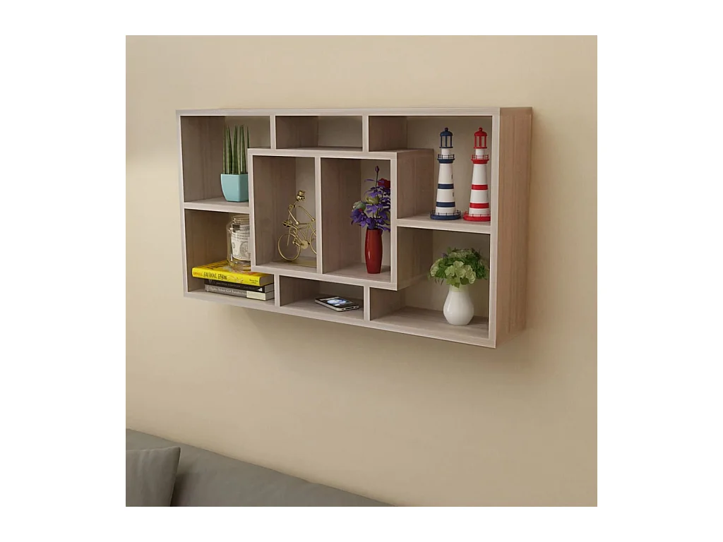 Étagère murale 8 compartiments Couleur de chêne OFR75900 BonneVie Meuble