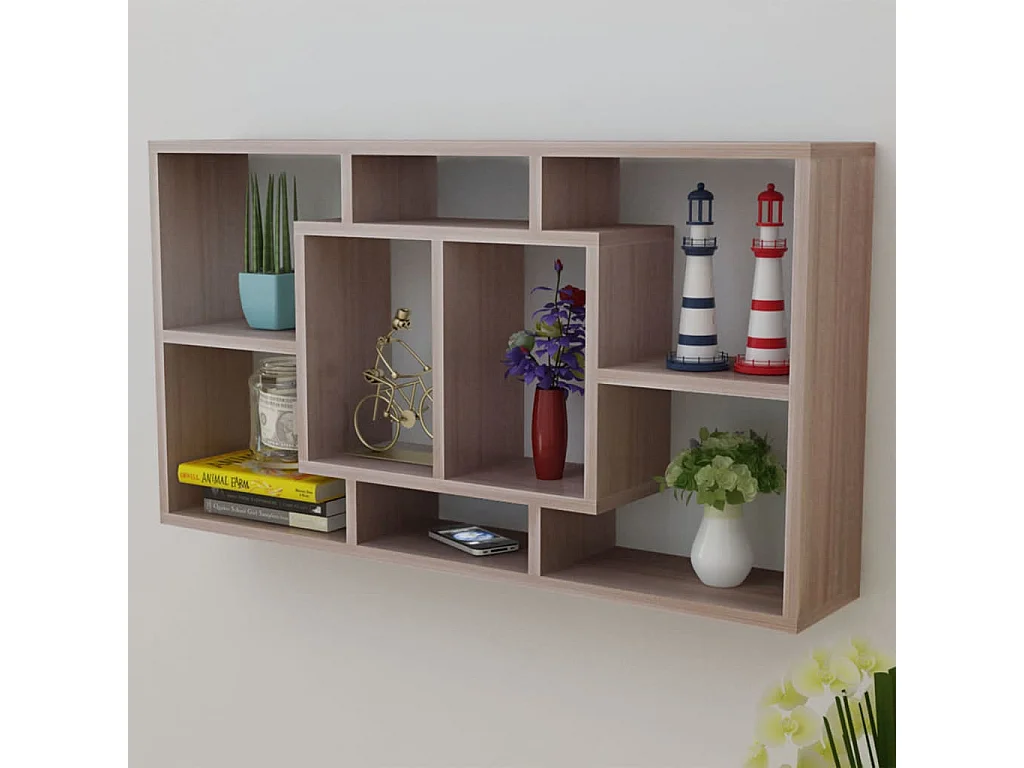 Étagère murale 8 compartiments Couleur de chêne OFR75900 BonneVie Meuble