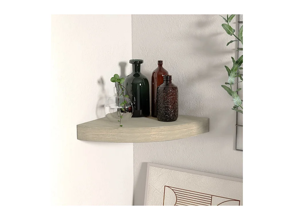 Étagère d'angle murale chêne 25x25x3,8 cm MDF OFR75014 BonneVie Meuble