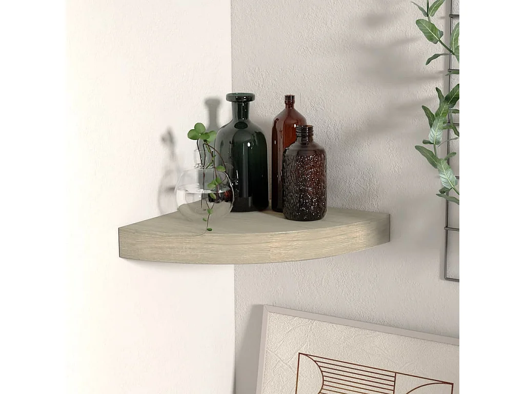 Étagère d'angle murale chêne 25x25x3,8 cm MDF OFR75014 BonneVie Meuble