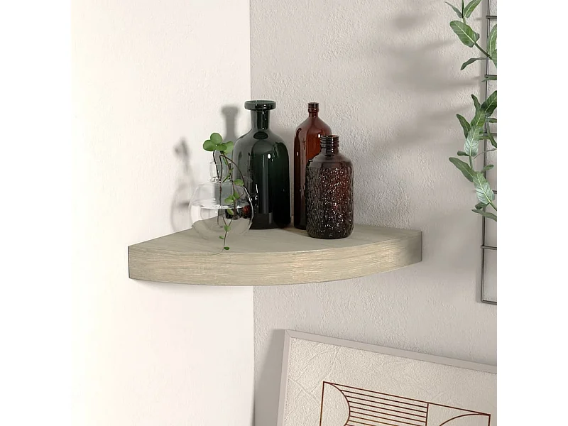 Étagère d'angle murale chêne 25x25x3,8 cm MDF OFR75014 BonneVie Meuble