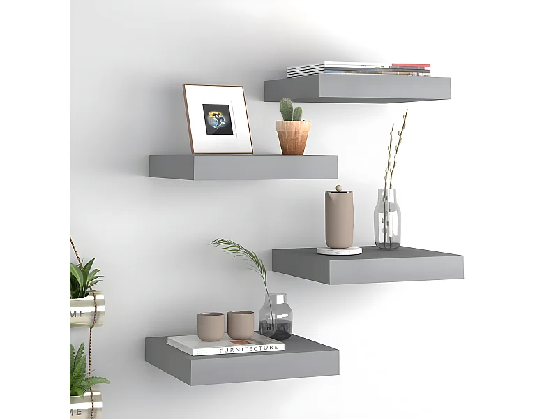Étagères murales murales 4 pcs gris 23x23,5x3,8 cm MDF OFR91912 BonneVie Meuble