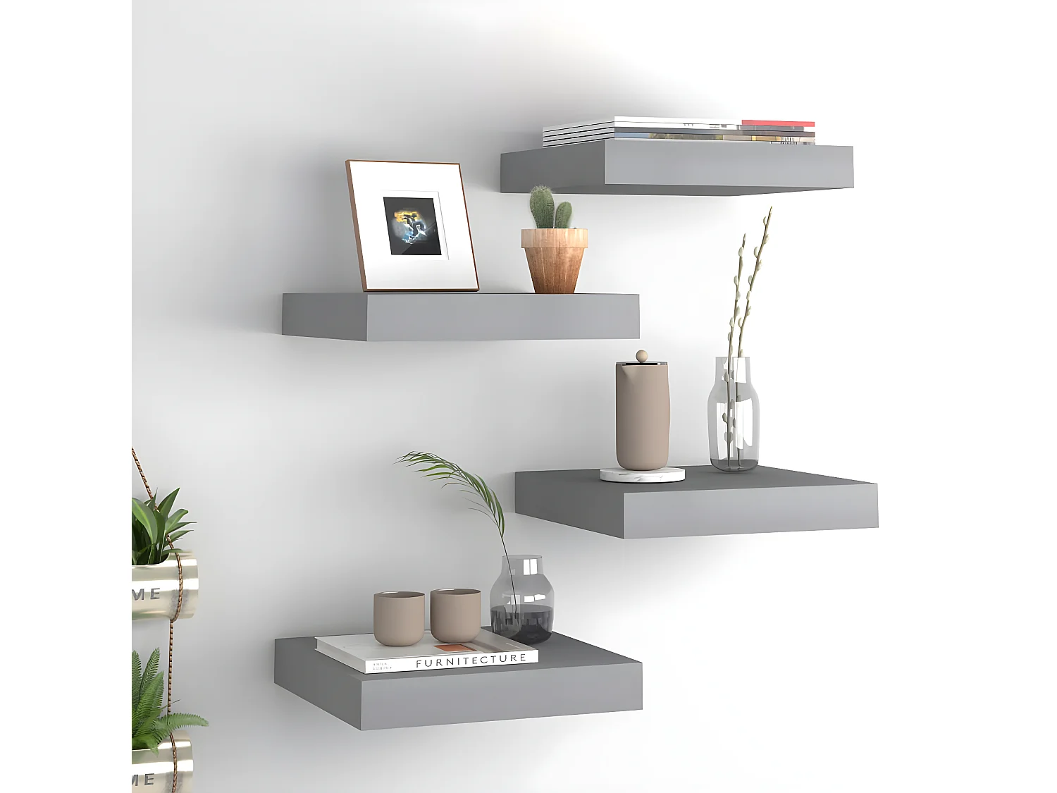 Estantes de pared de pared 4 uds MDF gris 23x23,5x3,8 cm ES73966