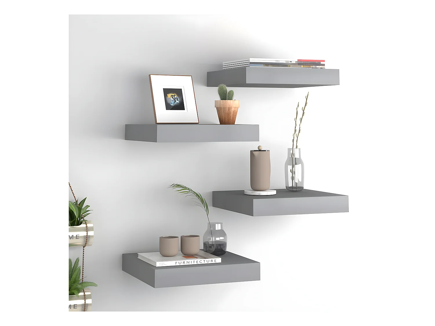 Étagères murales murales 4 pcs gris 23x23,5x3,8 cm MDF OFR91912 BonneVie Meuble