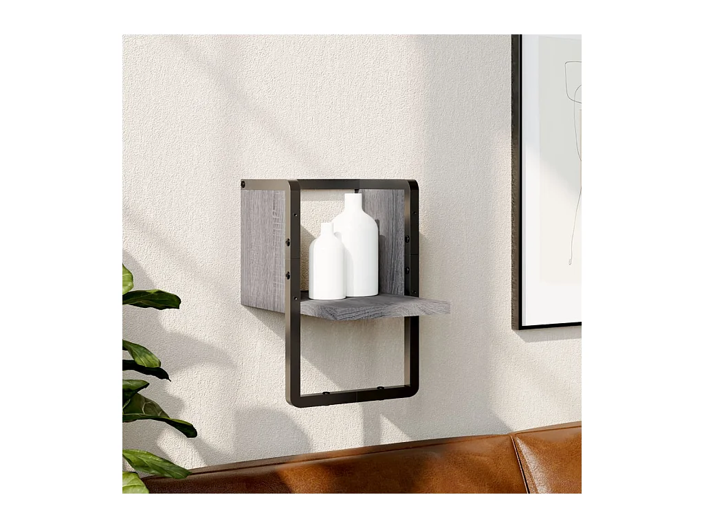 Étagère murale avec barre sonoma gris 20x25x30 cm OFR97154 BonneVie Meuble