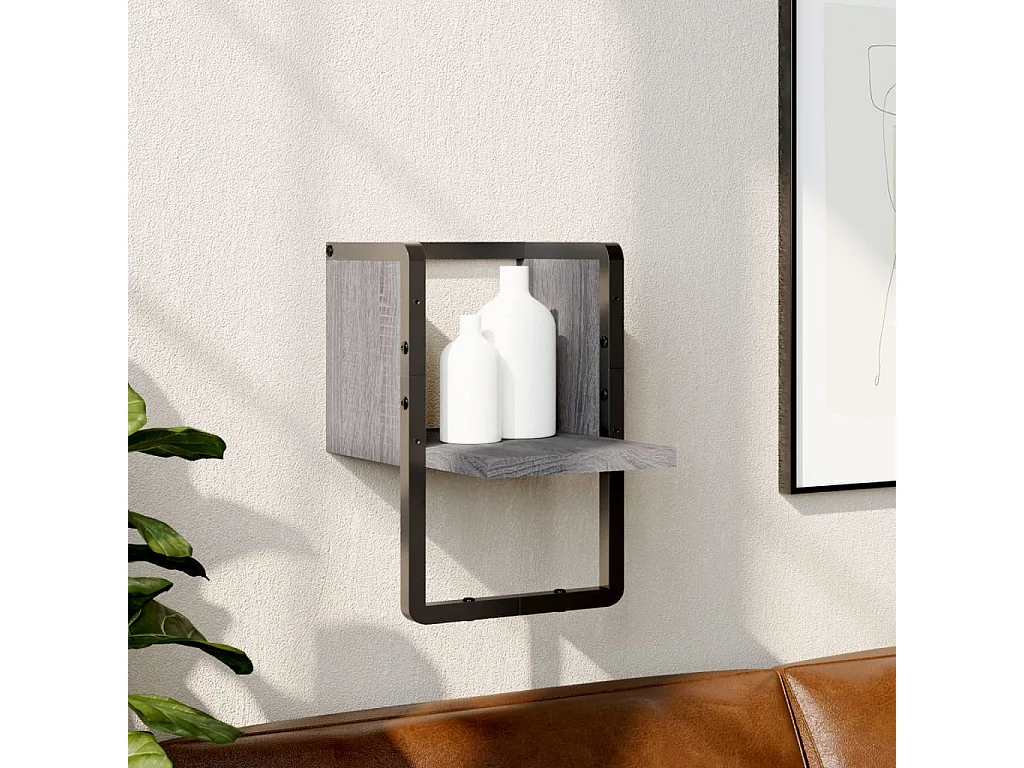 Étagère murale avec barre sonoma gris 20x25x30 cm OFR97154 BonneVie Meuble