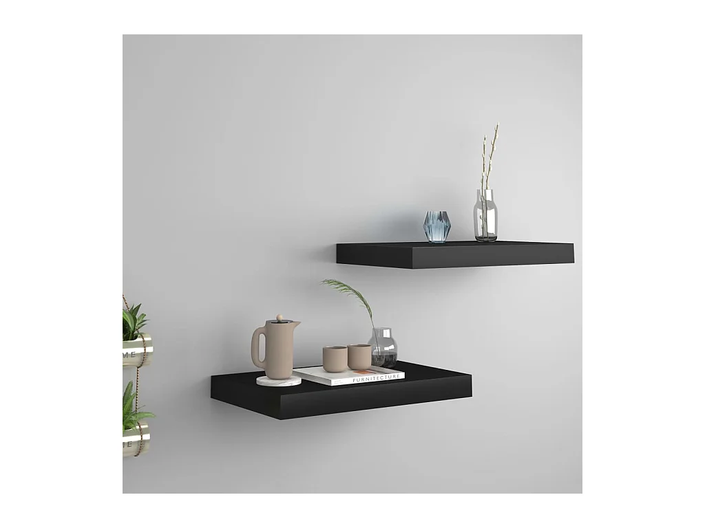 Étagères murales murales 2 pcs noir 40x23x3,8 cm MDF OFR74448 BonneVie Meuble