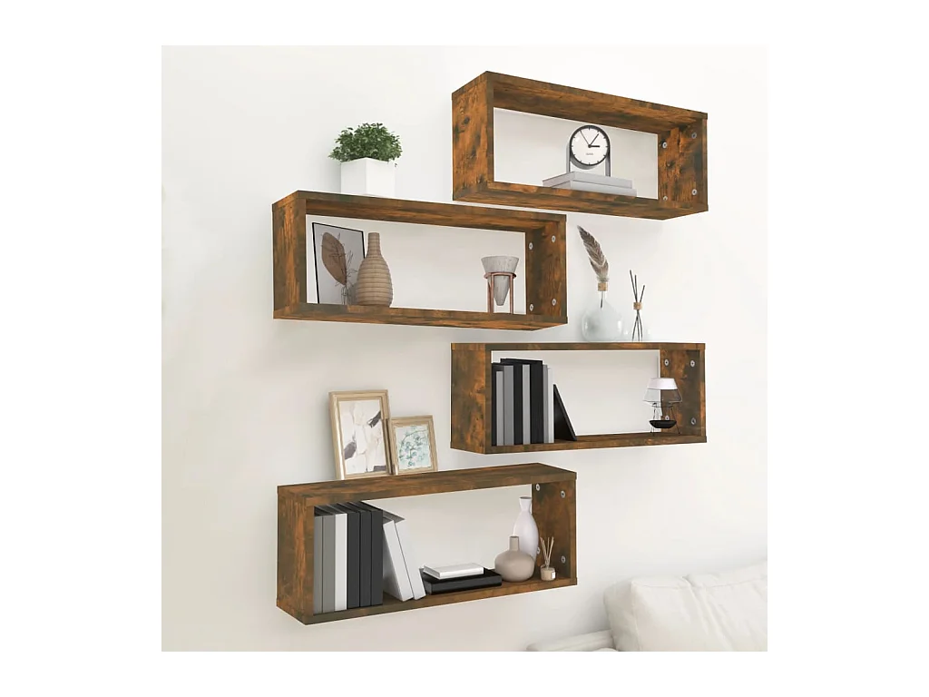 Étagères murales cube 4 pcs Chêne fumé 60x15x23 cm Bois OFR84271 BonneVie Meuble