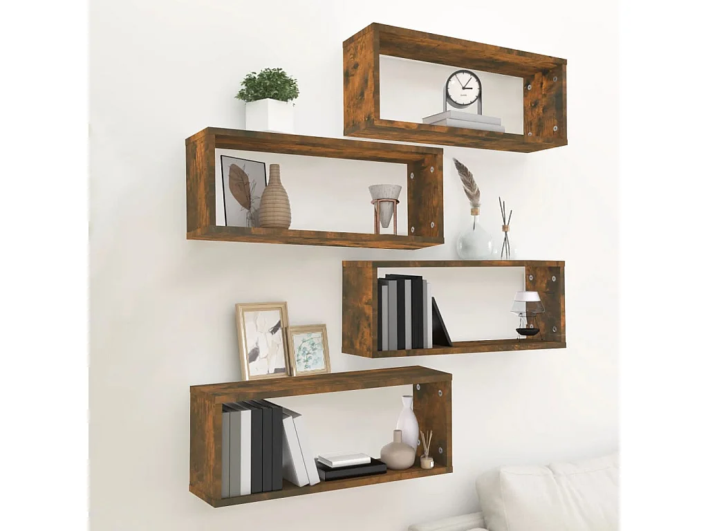 Étagères murales cube 4 pcs Chêne fumé 60x15x23 cm Bois OFR84271 BonneVie Meuble