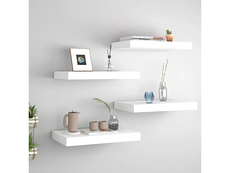 Prateleiras de parede suspensas 4 pcs 40x23x3,8cm MDF branco PT633906