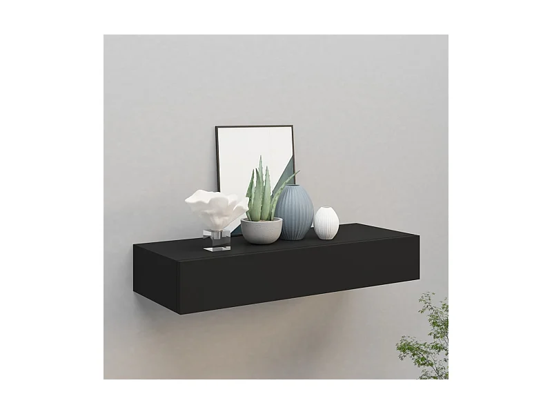 Estante con cajón de pared MDF negro 60x23,5x10 cm ES72746