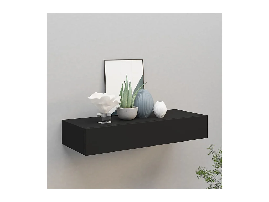 Étagère à tiroir murale Noir 60x23,5x10 cm MDF OFR17771 BonneVie Meuble