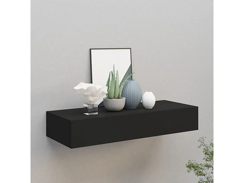 Étagère à tiroir murale Noir 60x23,5x10 cm MDF OFR17771 BonneVie Meuble