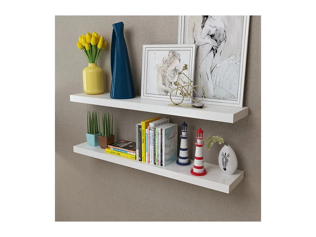 Estantes de pared de pared 2 uds MDF blanco para libros/DVD ES88050