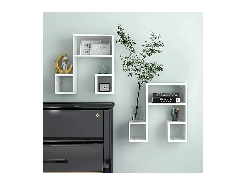 Étagères murales 2 pcs Blanc brillant 50x15x50 cm Aggloméré OFR77566 BonneVie Meuble