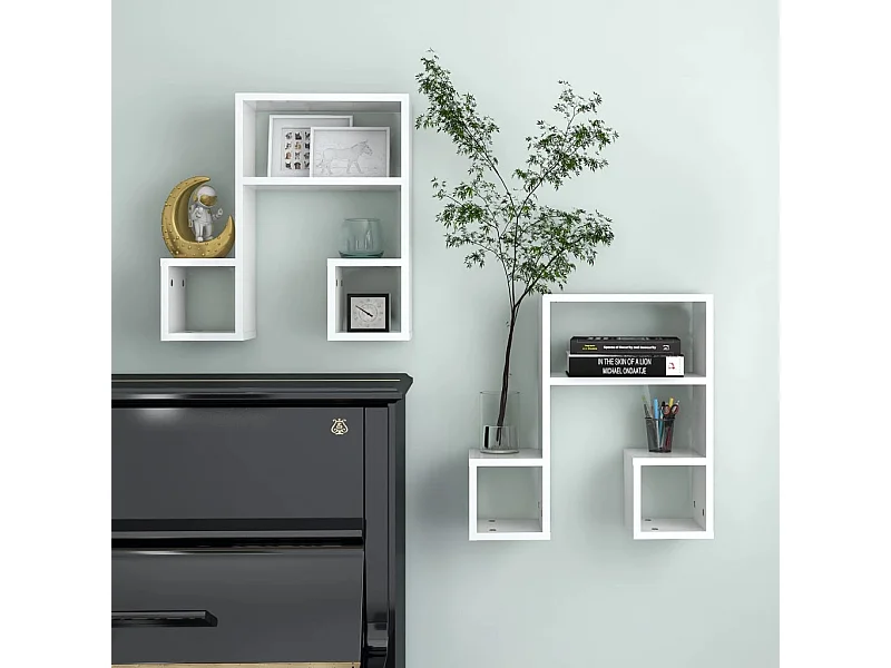 Étagères murales 2 pcs Blanc brillant 50x15x50 cm Aggloméré OFR77566 BonneVie Meuble