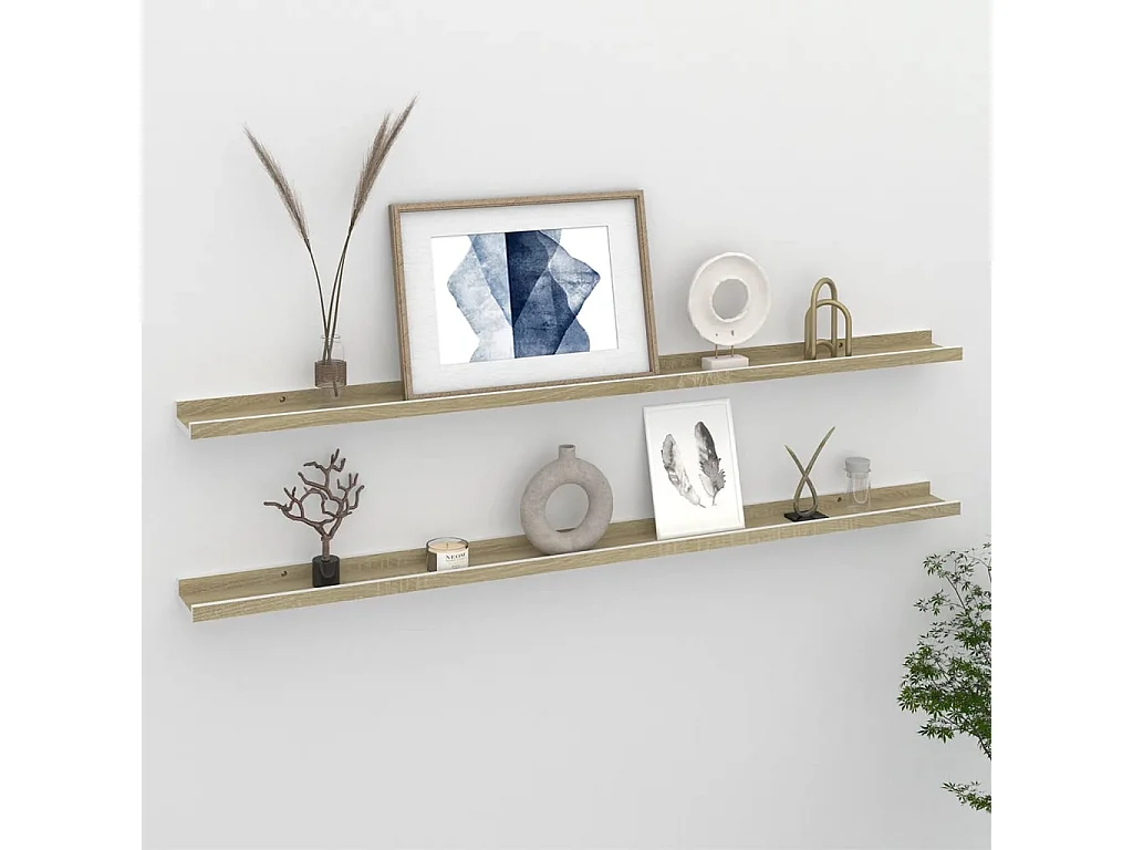 Étagères murales 2 pcs blanc et chêne sonoma 115x9x3 cm OFR69664 BonneVie Meuble