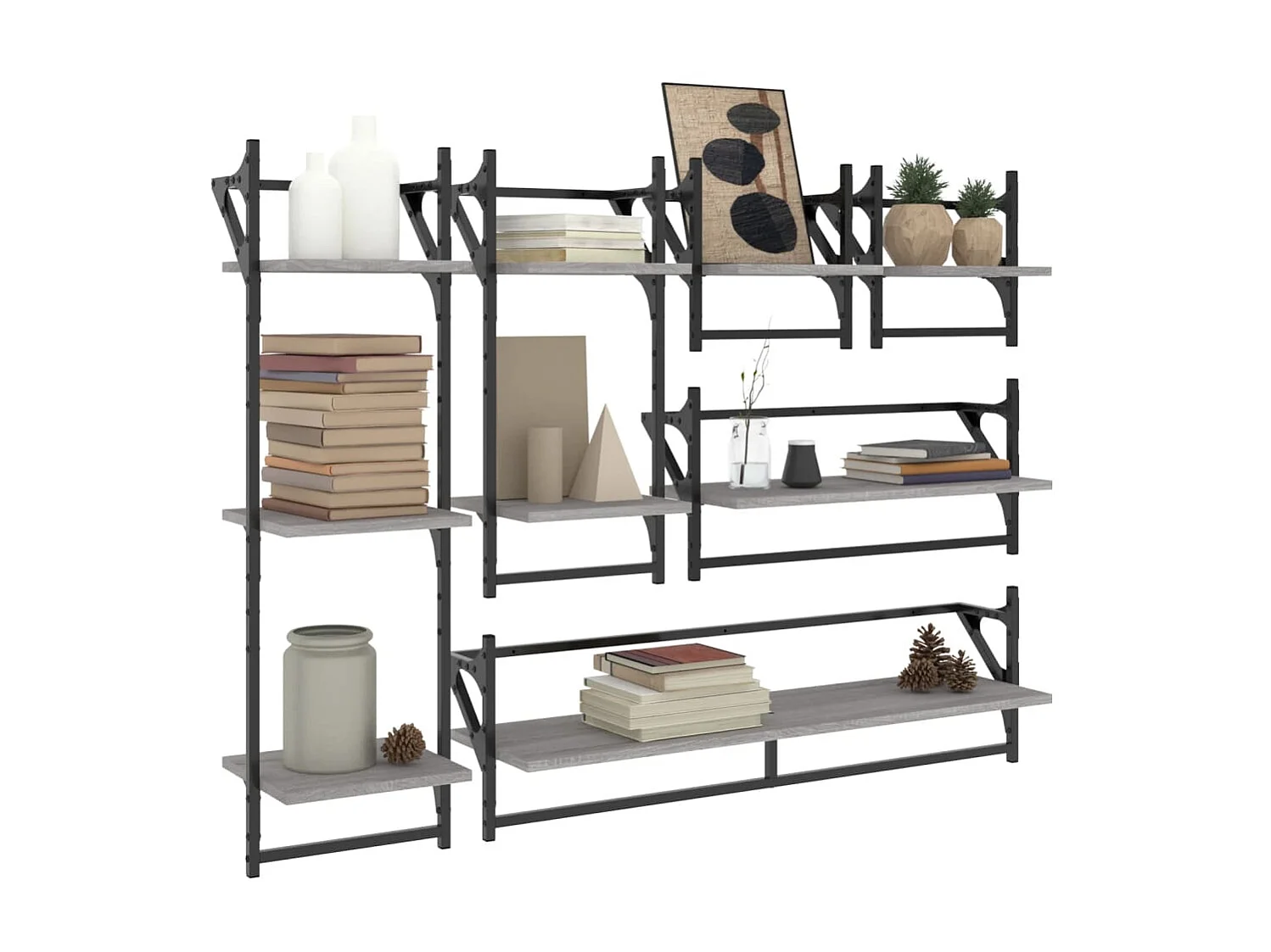 Ensemble d'étagères murales avec barres 6 pcs sonoma gris OFR22584 BonneVie Meuble