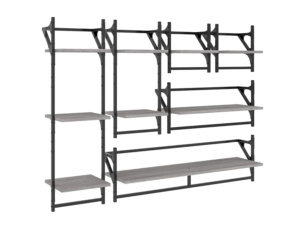 Ensemble d'étagères murales avec barres 6 pcs sonoma gris OFR22584 BonneVie Meuble