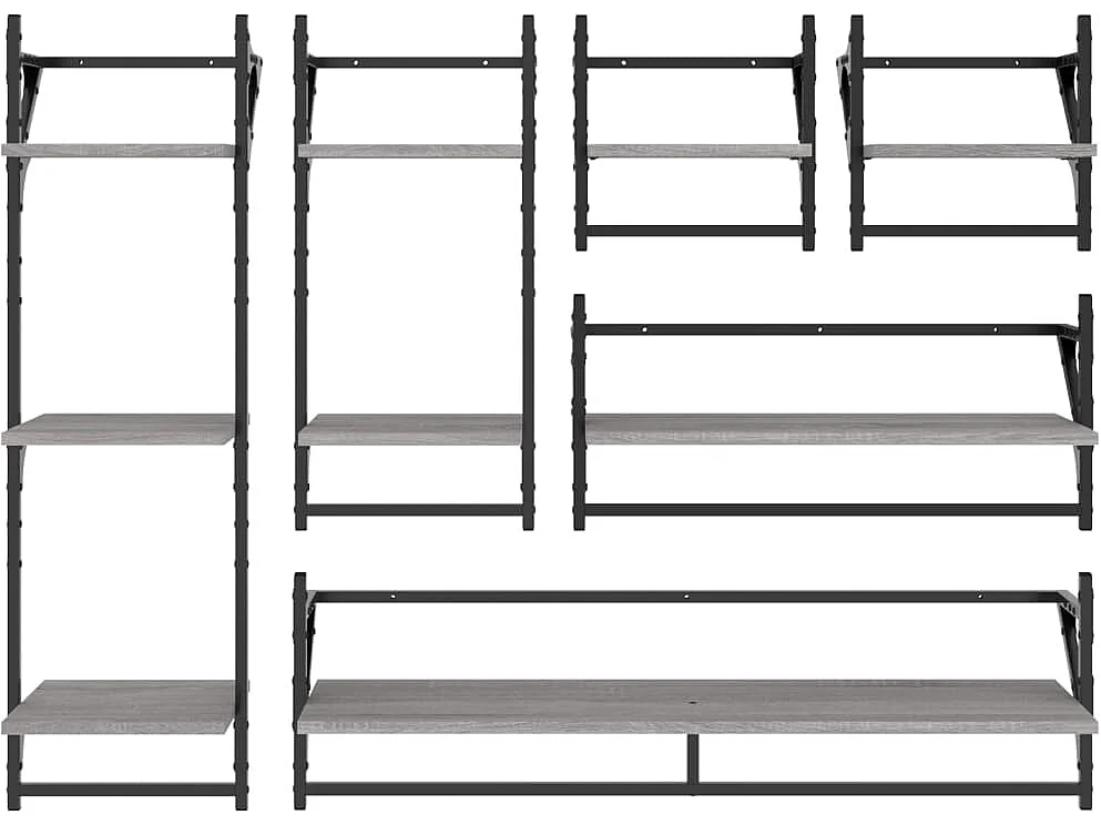 Ensemble d'étagères murales avec barres 6 pcs sonoma gris OFR22584 BonneVie Meuble