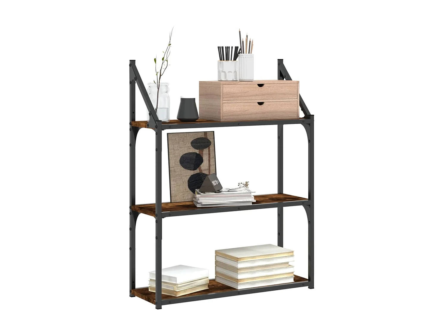 Étagère murale 3 niveaux chêne fumé 60x21x78,5 cm OFR98629 BonneVie Meuble