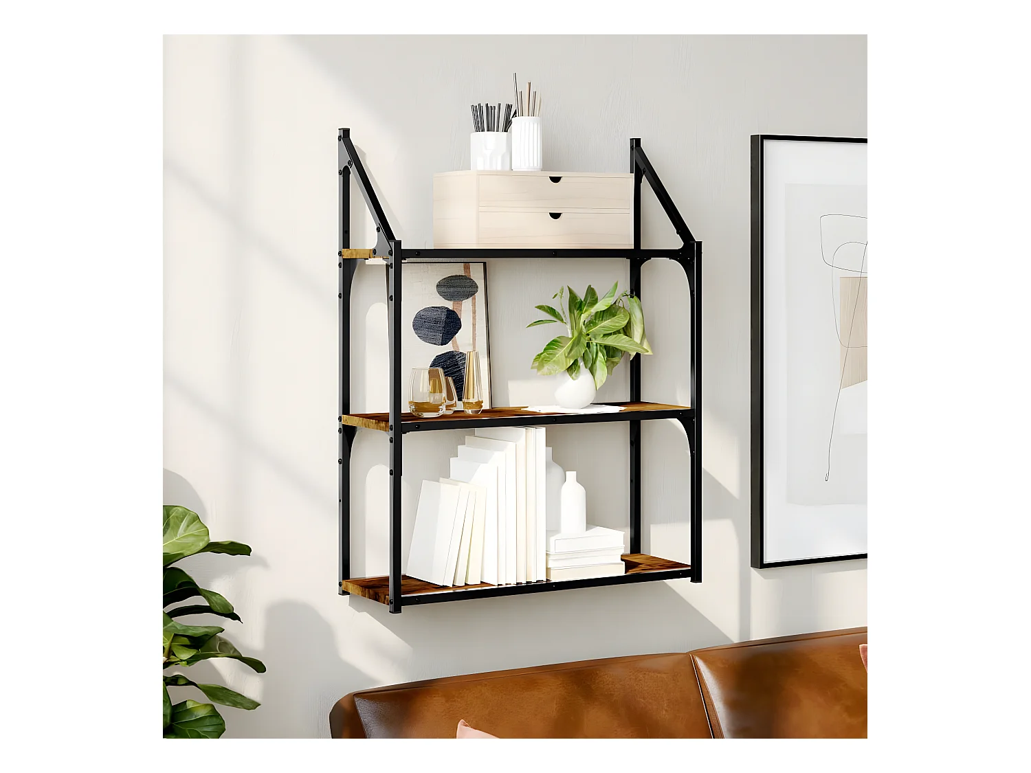 Étagère murale 3 niveaux chêne fumé 60x21x78,5 cm OFR98629 BonneVie Meuble