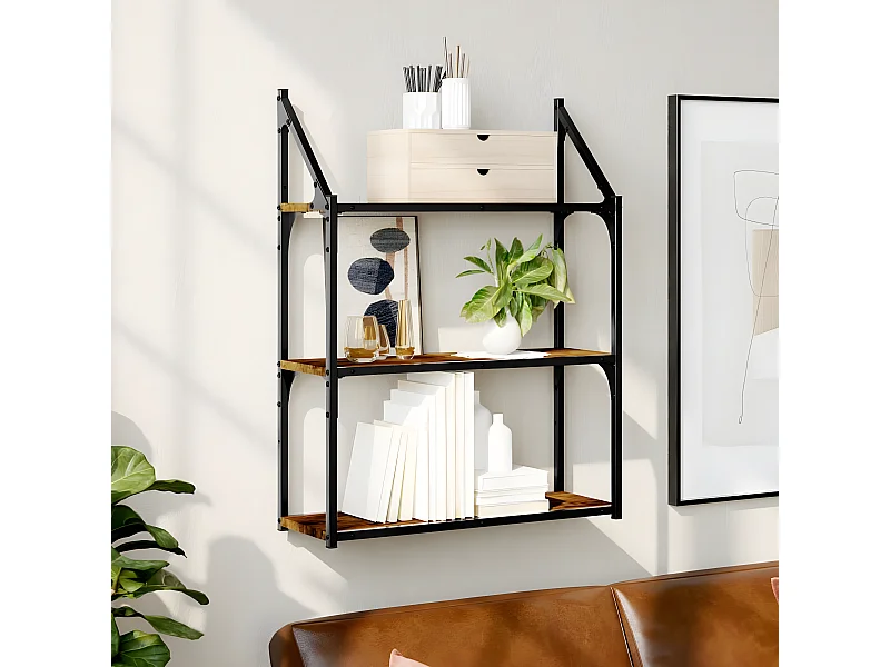 Étagère murale 3 niveaux chêne fumé 60x21x78,5 cm OFR98629 BonneVie Meuble