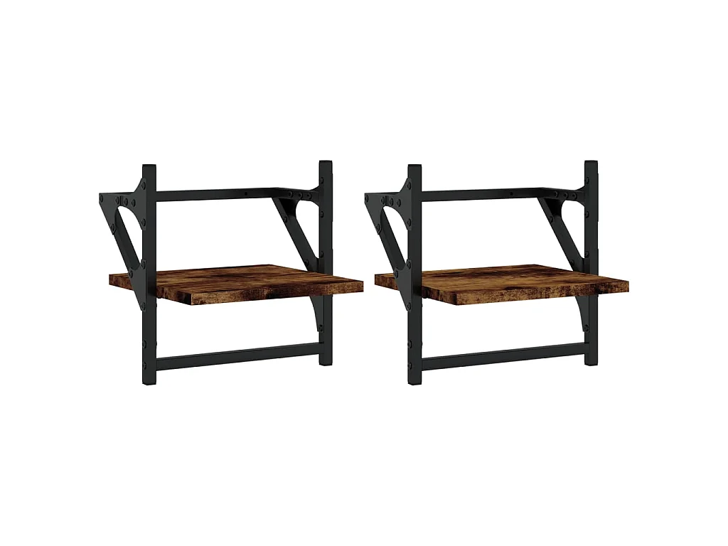 Estantes de pared con barras 2 uds roble ahumado 30x25x30 cm ES84269