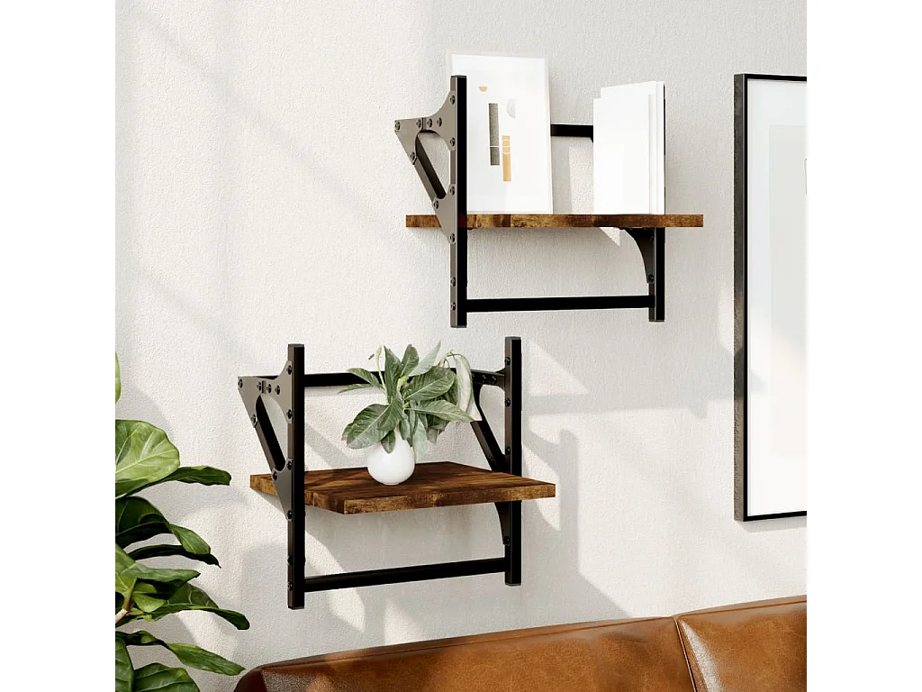 Étagères murales avec barres 2 pcs chêne fumé 30x25x30 cm OFR29737 BonneVie Meuble